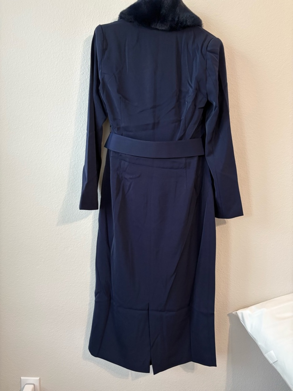 naked wardrobe Navy Faux-Fur Collar Long Coat - Picture 4 of 4